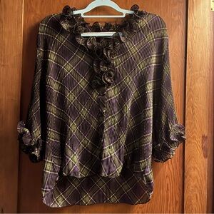 Signature by Larry Levine Y2K Plaid Ruffle Blouse | Size M